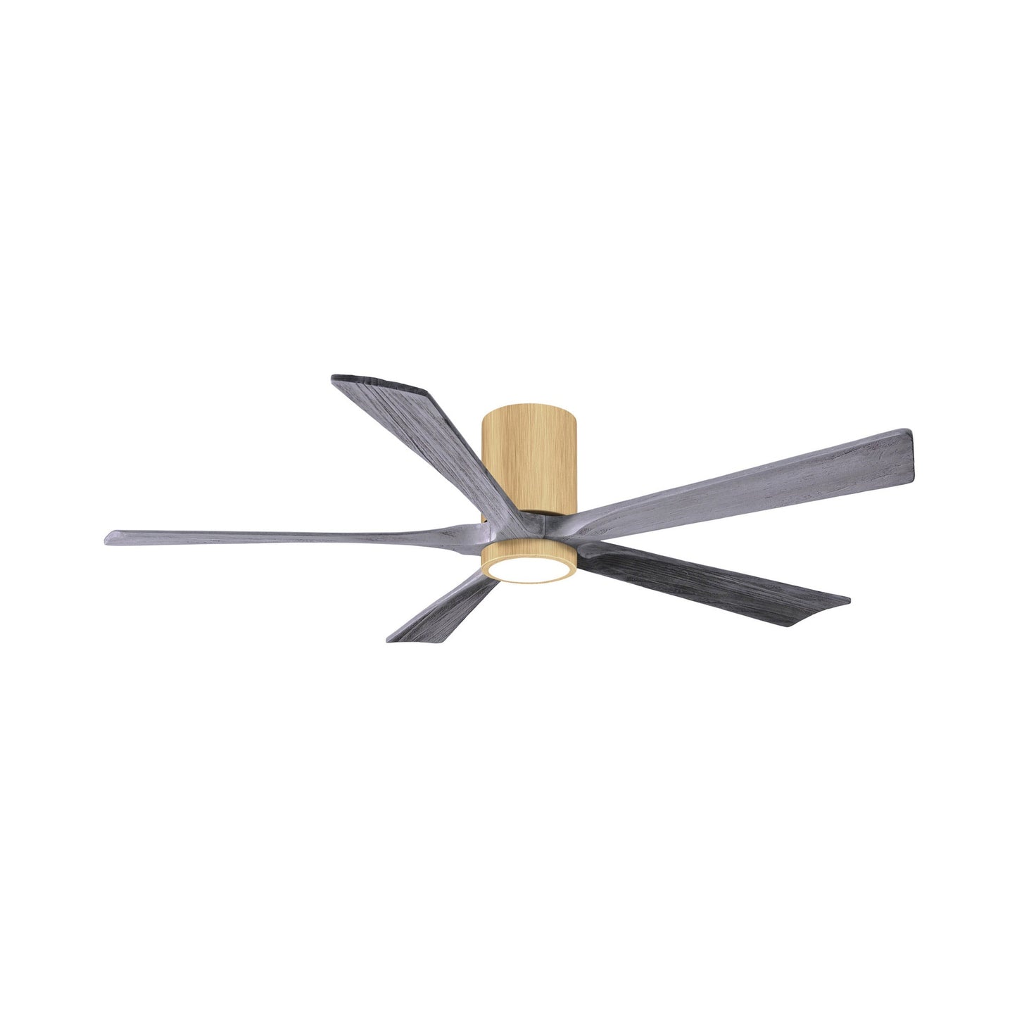 Irene IR5HLK 60-Inch Indoor / Outdoor LED Flush Mount Ceiling Fan in Light Maple/Barn Wood.