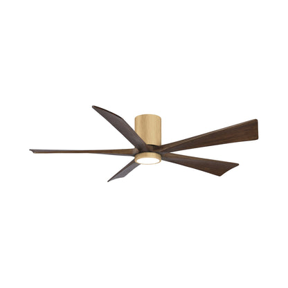 Irene IR5HLK 60-Inch Indoor / Outdoor LED Flush Mount Ceiling Fan in Light Maple/Walnut.