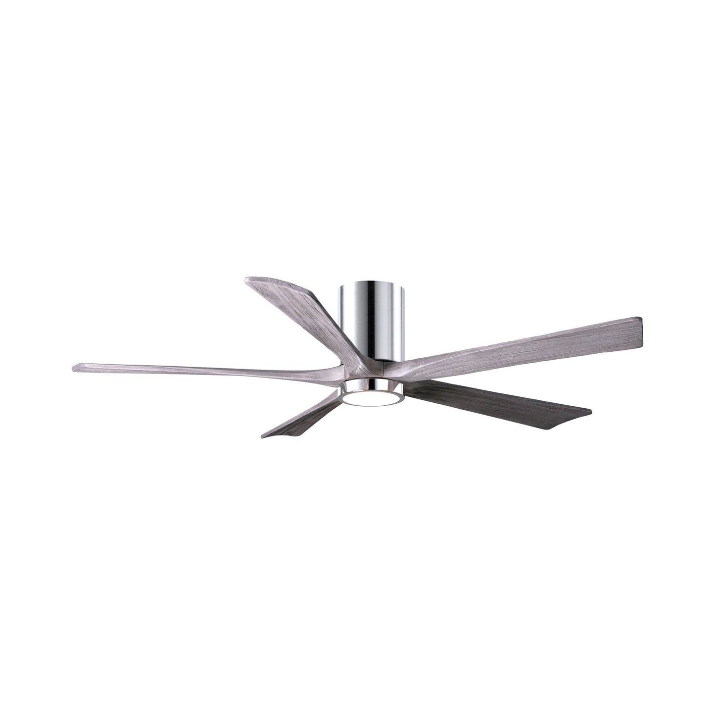 Irene IR5HLK 60-Inch Indoor / Outdoor LED Flush Mount Ceiling Fan in Polished Chrome/Barn Wood.