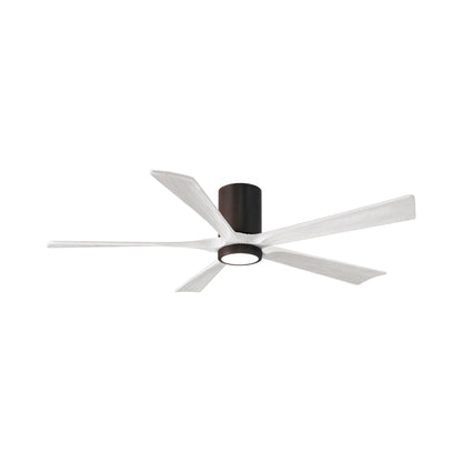 Irene IR5HLK 60-Inch Indoor / Outdoor LED Flush Mount Ceiling Fan in Textured Bronze/Matte White.