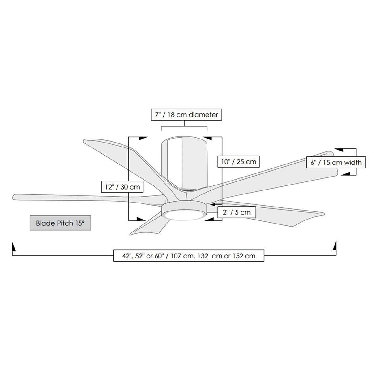 Irene IR5HLK 60-Inch Indoor / Outdoor LED Flush Mount Ceiling Fan - line drawing.