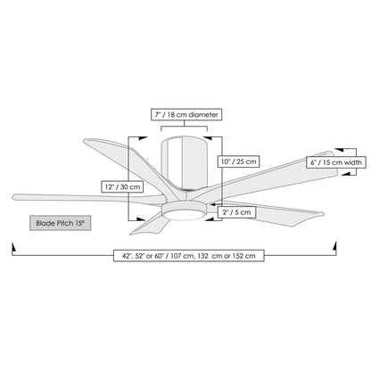 Irene IR5HLK 60-Inch Indoor / Outdoor LED Flush Mount Ceiling Fan - line drawing.