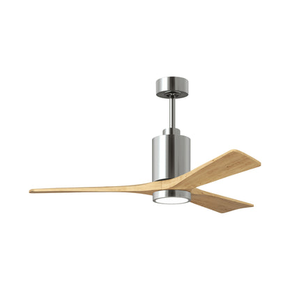 Patricia 3 Indoor / Outdoor LED Ceiling Fan in Polished Chrome/Light Maple (52-Inch).