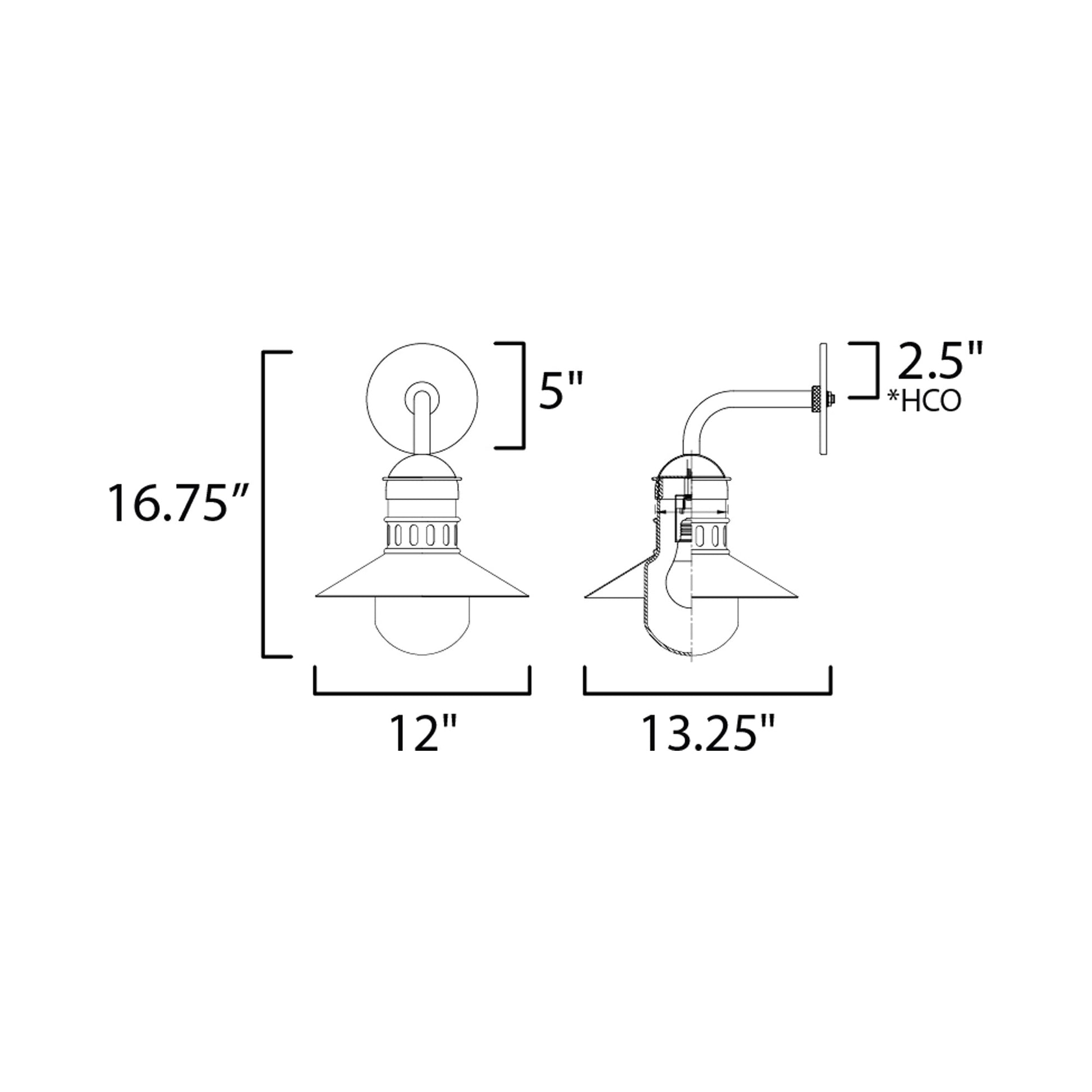Admiralty Outdoor Wall Light - line drawing.