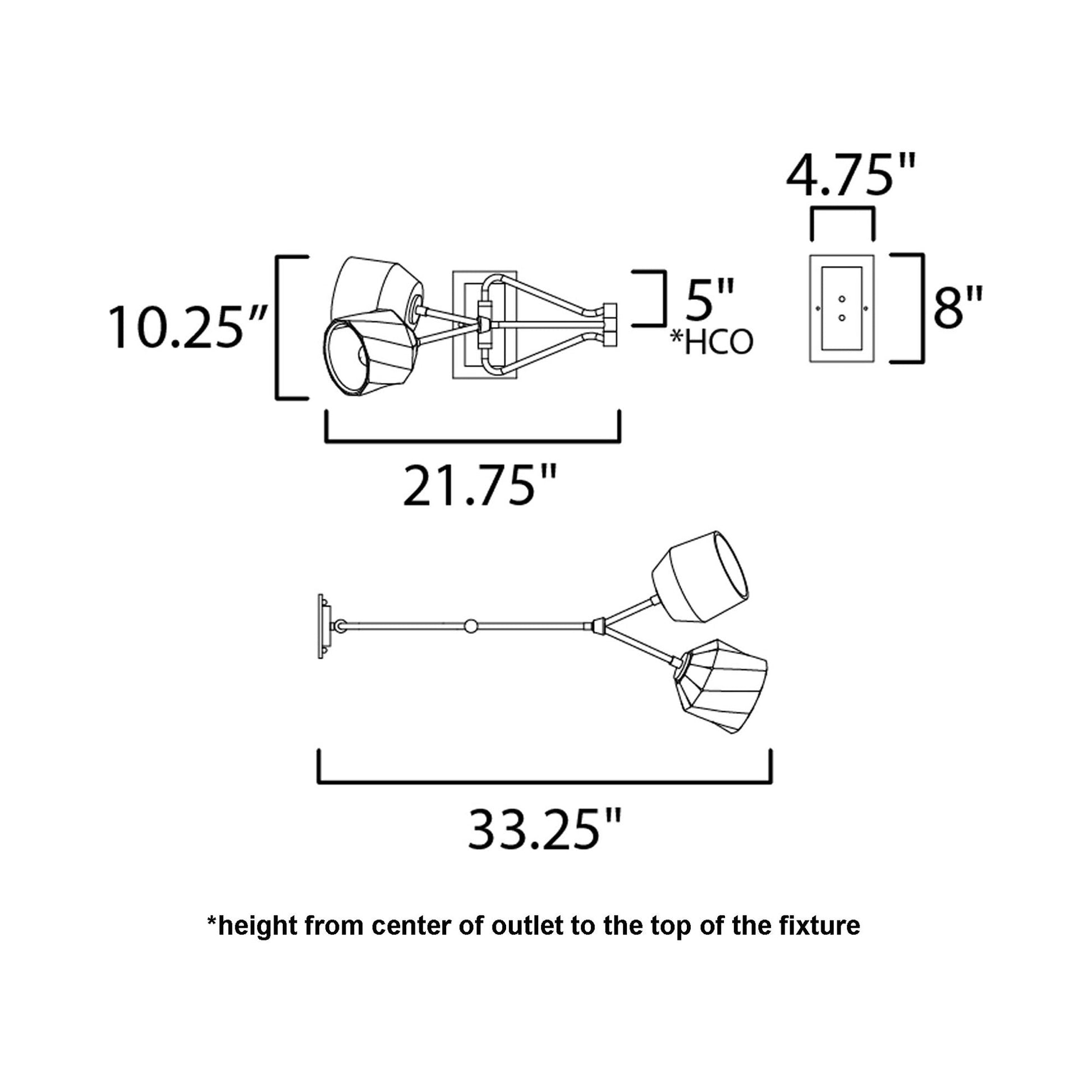 Akimbo Bath Wall Light - line drawing.