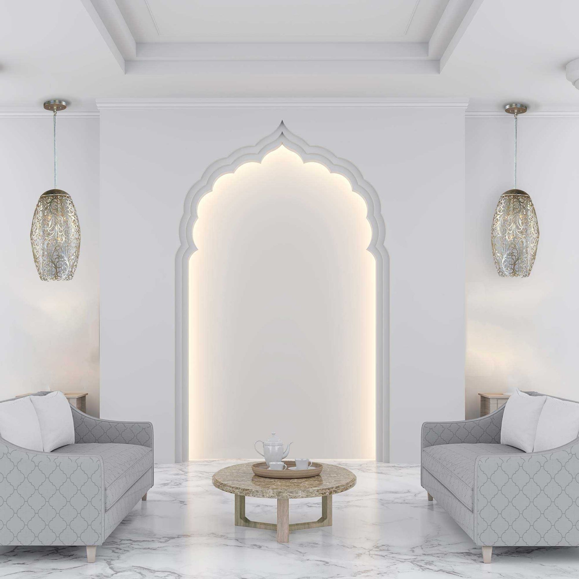 Arabesque Crystal Pendant Light in living room.