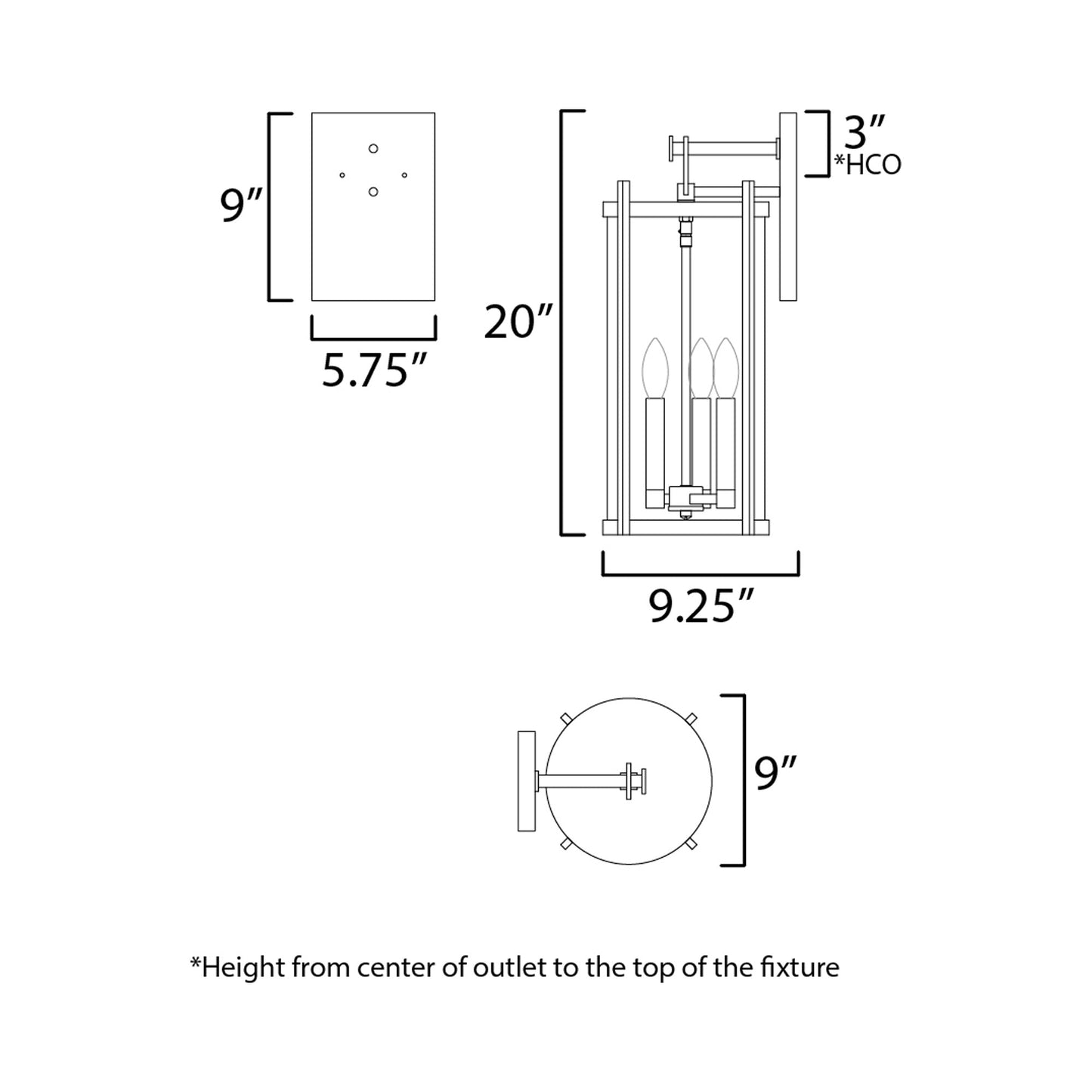 Belfry Outdoor Wall Light - line drawing.