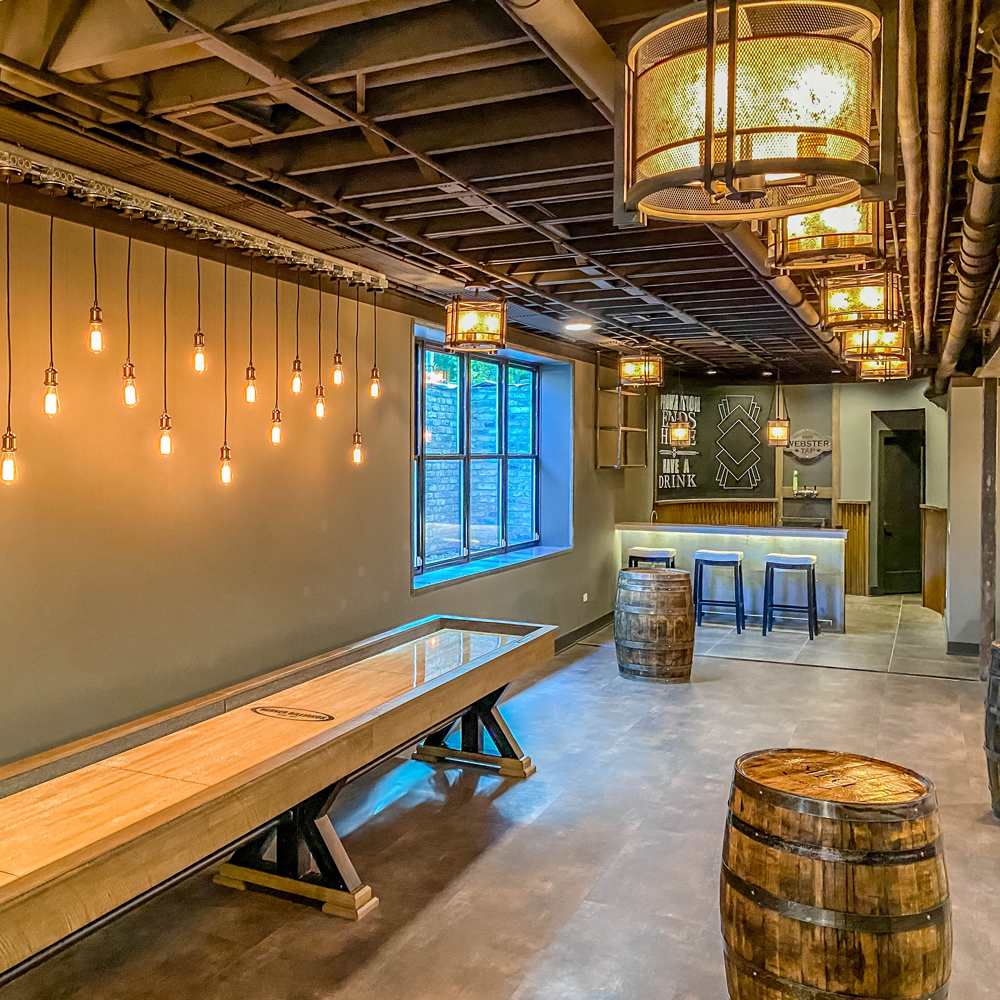 Boundry Flush Mount Ceiling Light in restaurant.