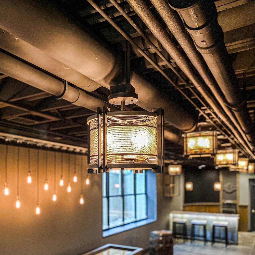 Boundry Flush Mount Ceiling Light in restaurant.