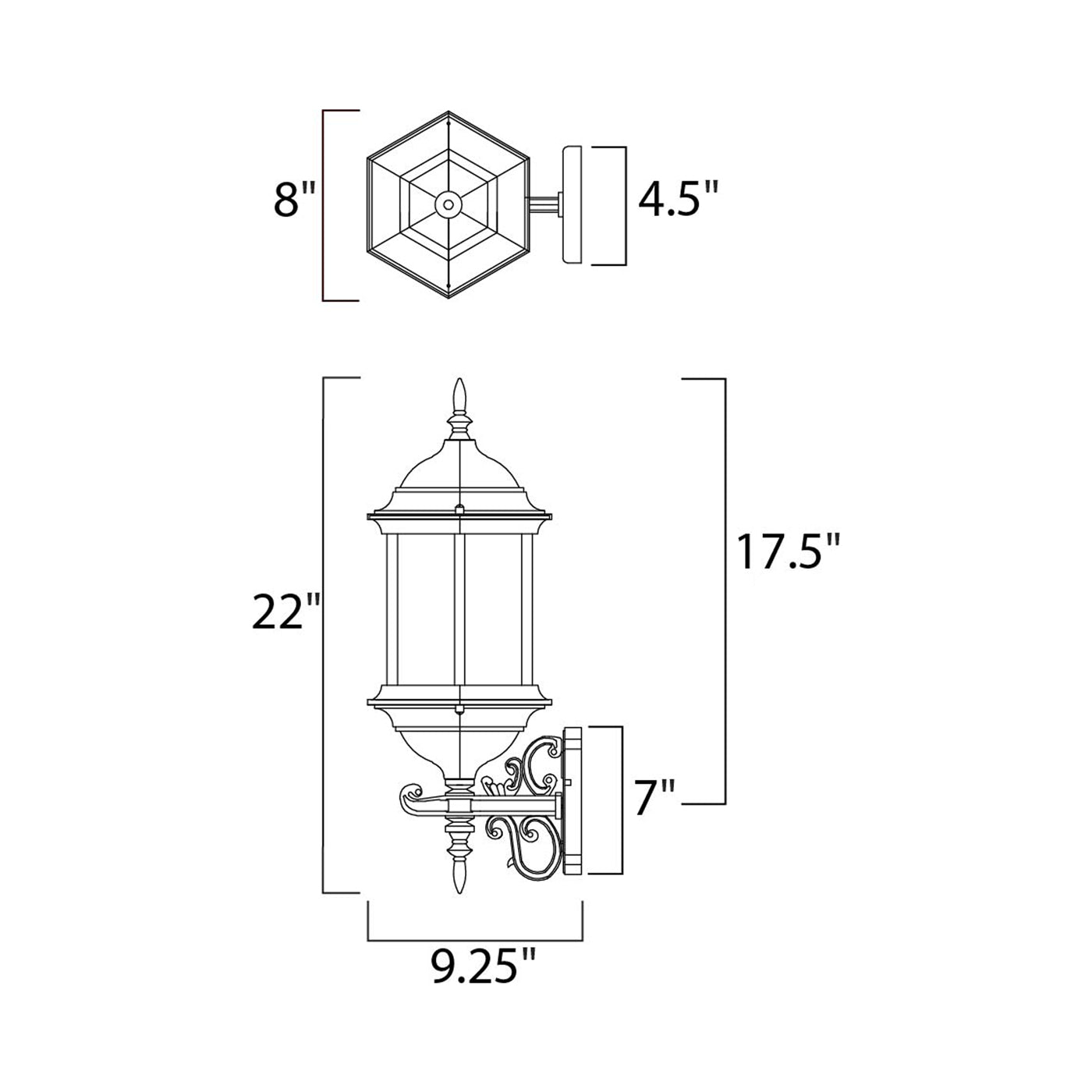 Builder Outdoor Uplight Wall Light - line drawing.