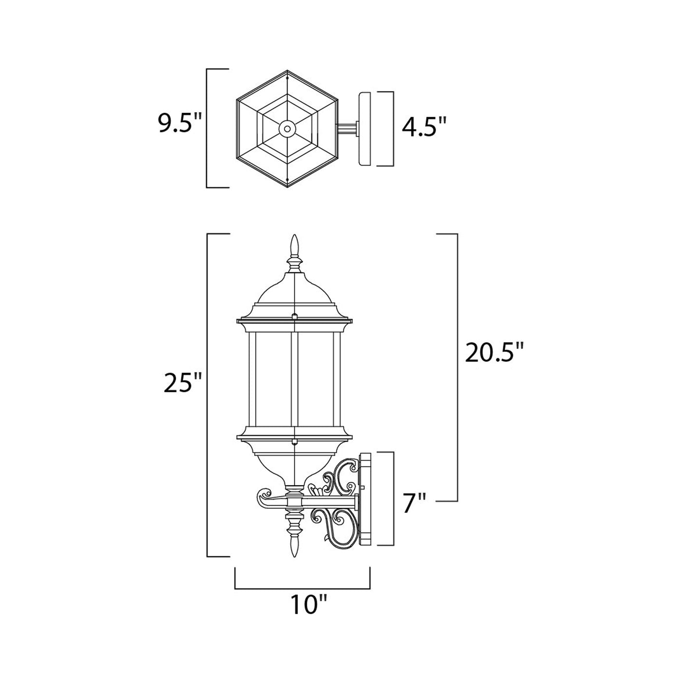 Builder Outdoor Uplight Wall Light - line drawing.