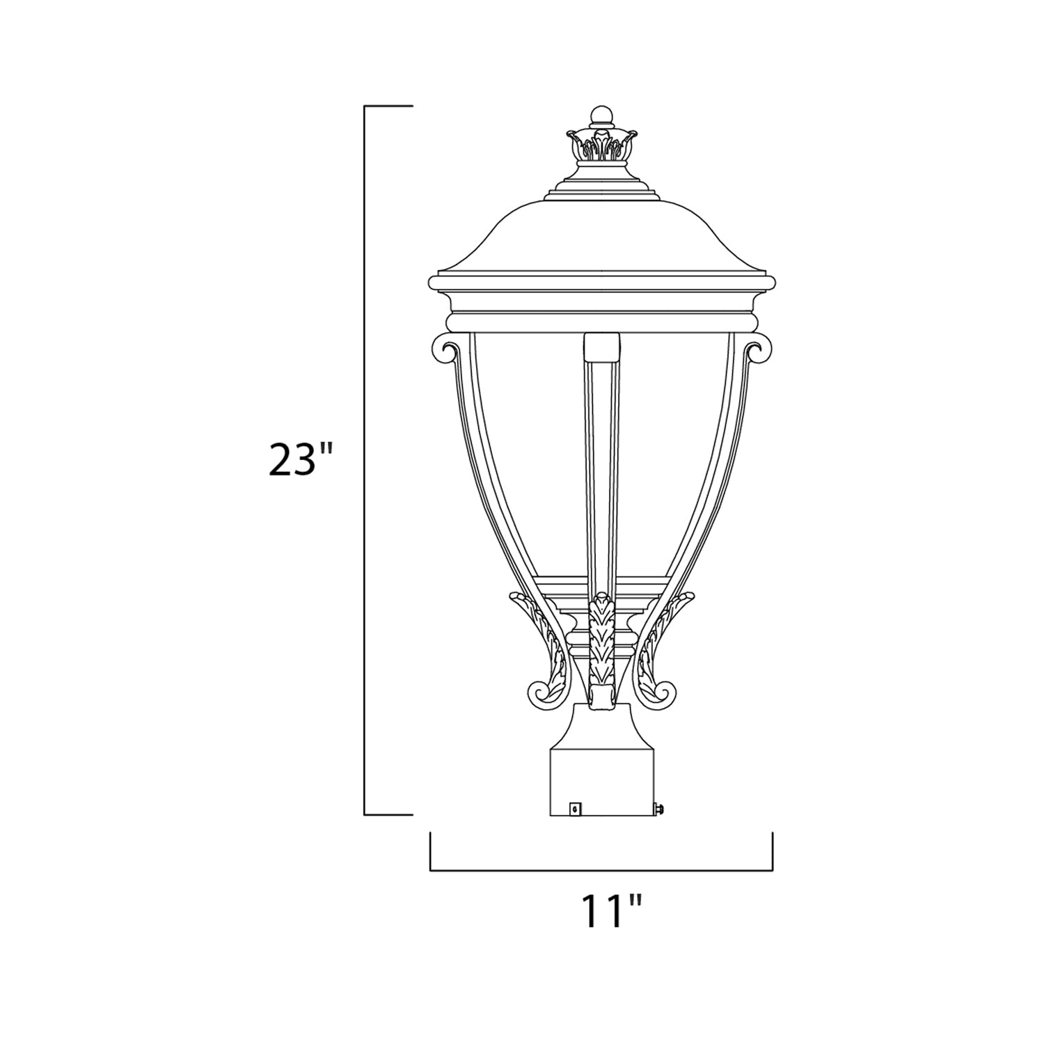 Camden Outdoor Post Light - line drawing.