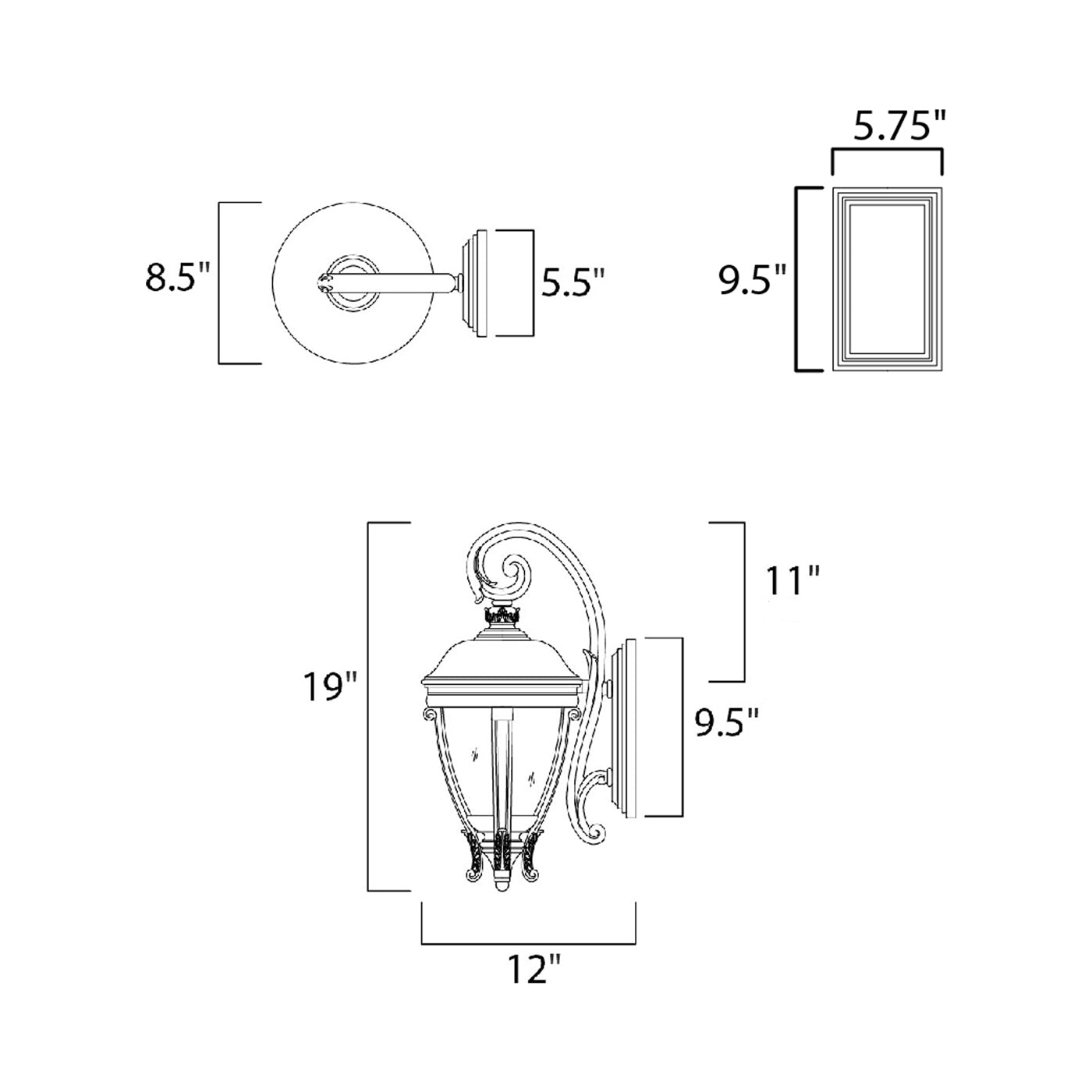 Camden Outdoor Wall Light - line drawing.