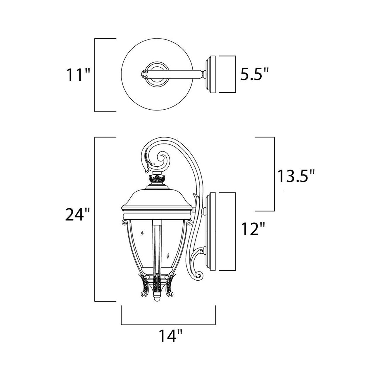 Camden Outdoor Wall Light - line drawing.