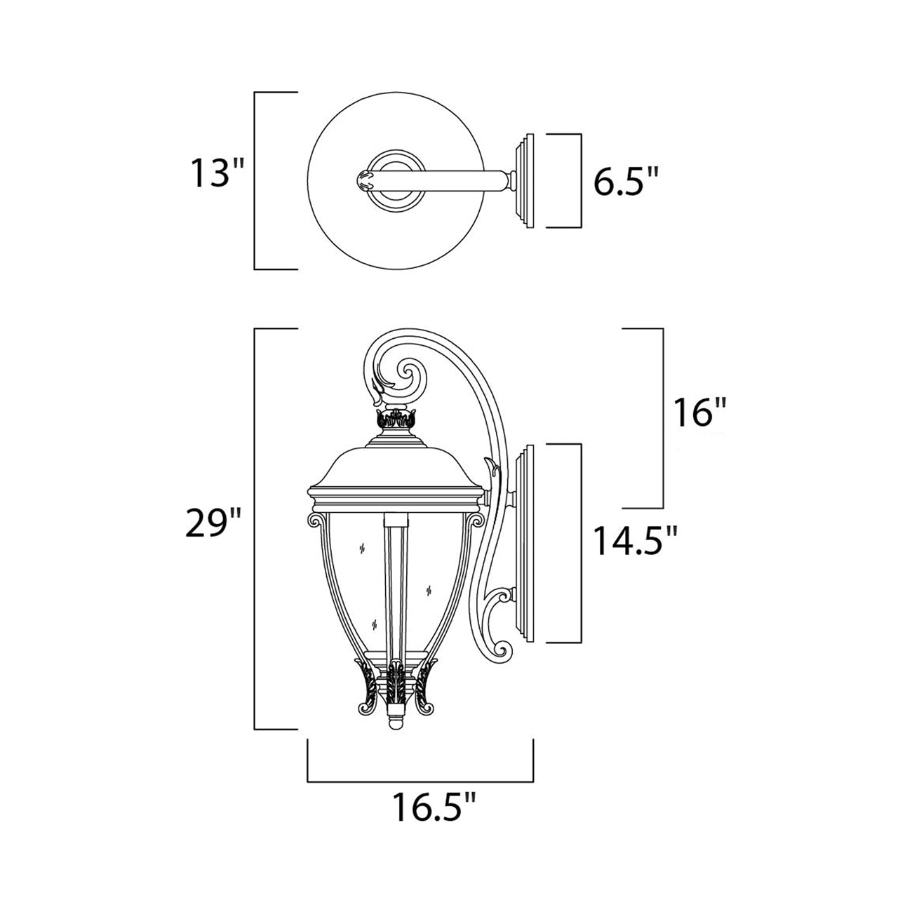 Camden Outdoor Wall Light - line drawing.