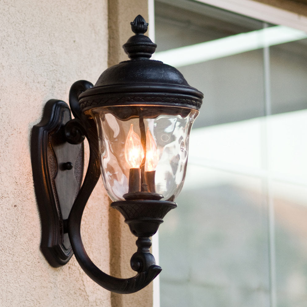 Carriage House Outdoor Clear Glass Wall Light in Outside Area.
