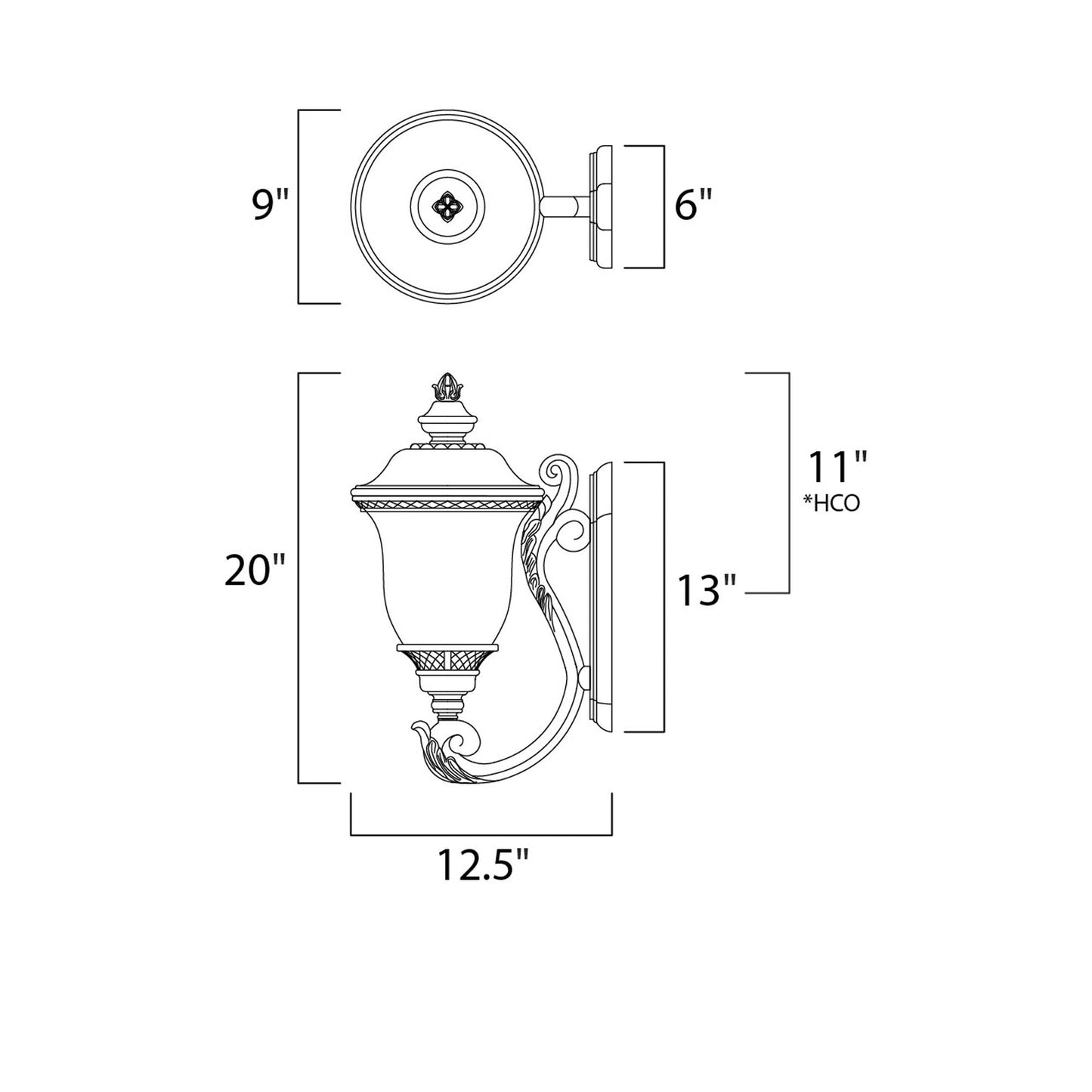 Carriage House Outdoor Clear Glass Wall Light - line drawing.