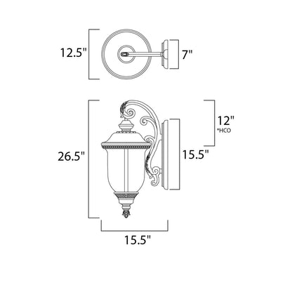 Carriage House Outdoor Glass Lantern Wall Light - line drawing.