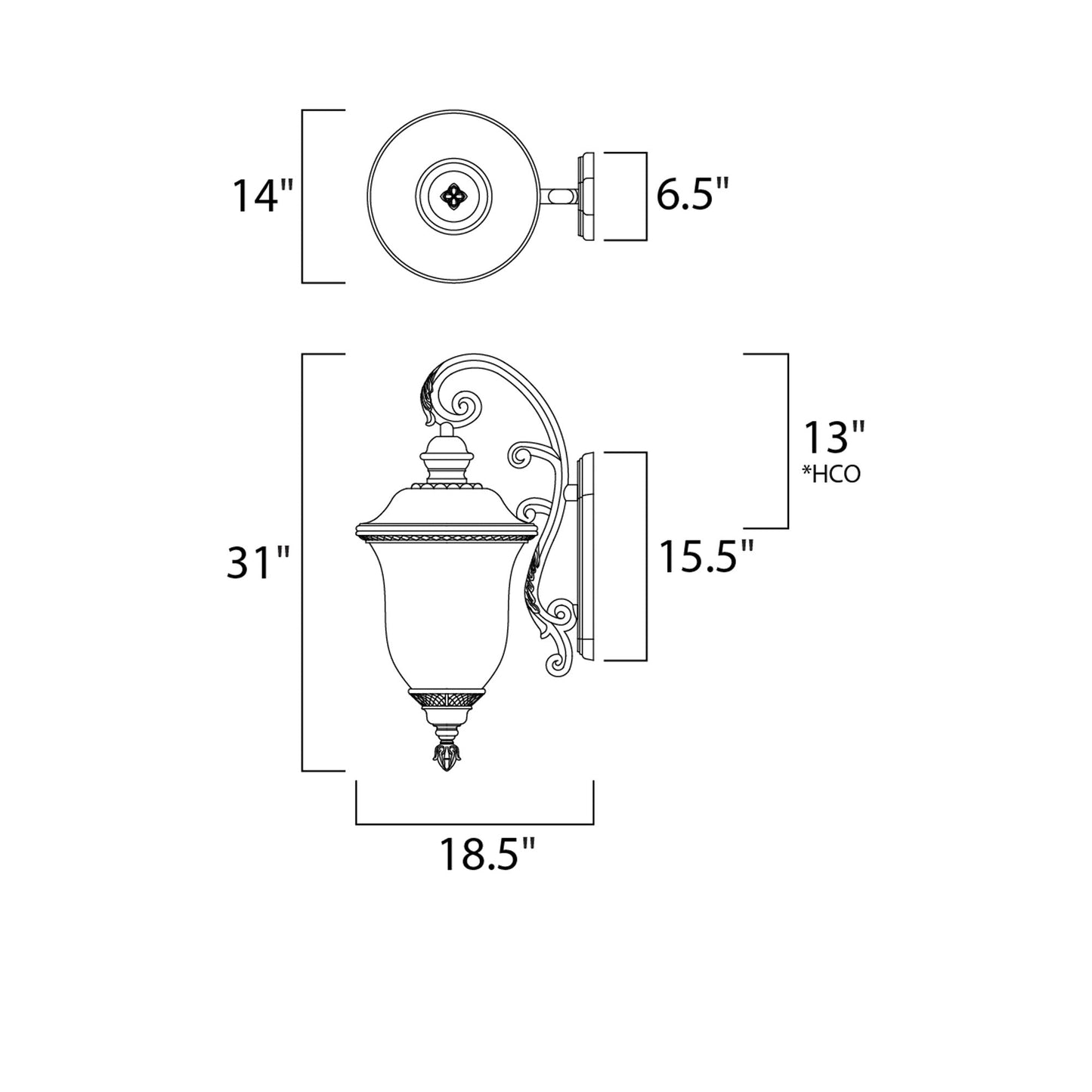 Carriage House Outdoor Glass Lantern Wall Light - line drawing.