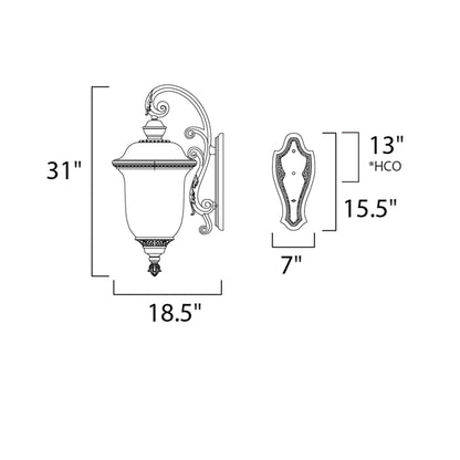 Carriage House Outdoor Glass Lantern Wall Light - line drawing.