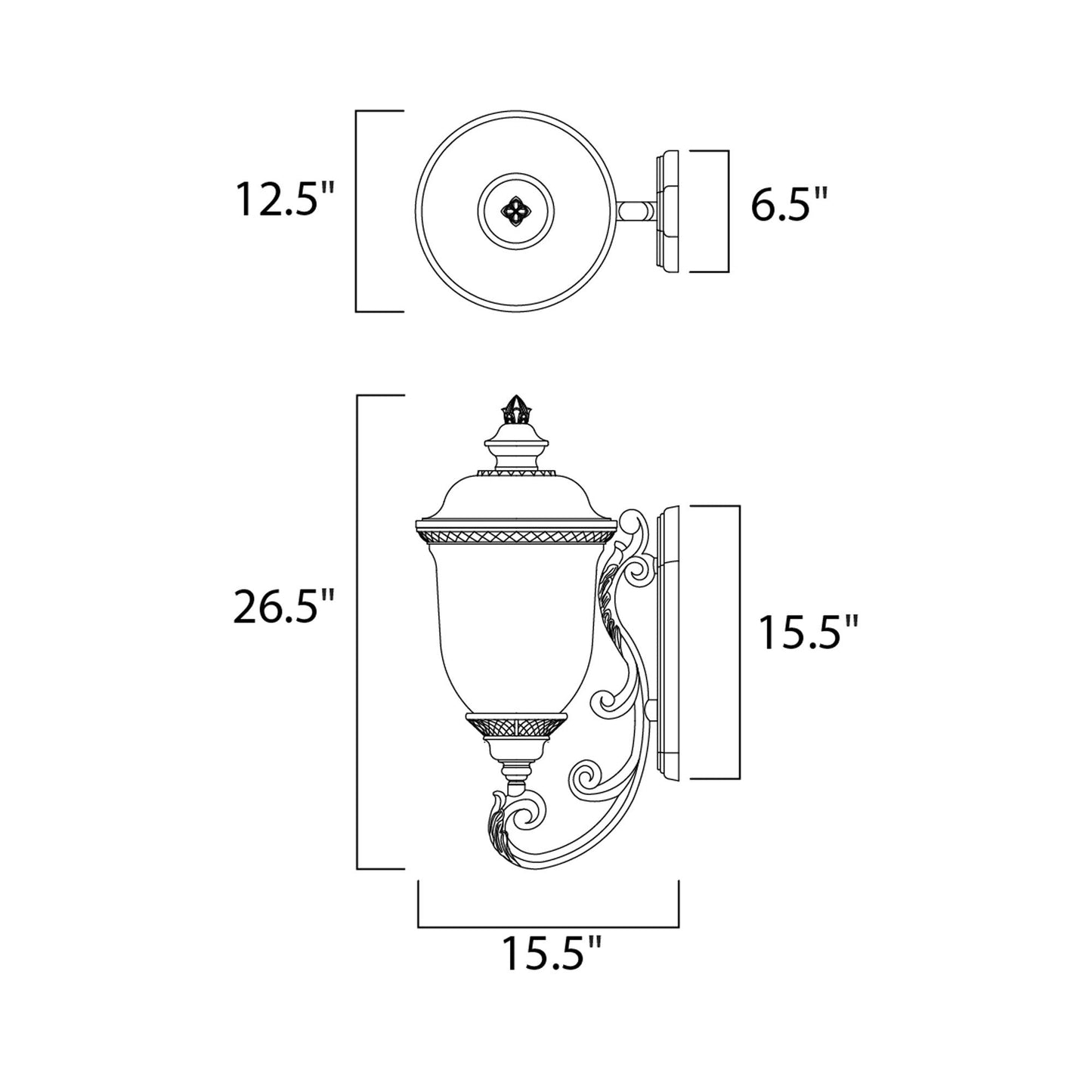 Carriage House Outdoor Glass Wall Light - line drawing.