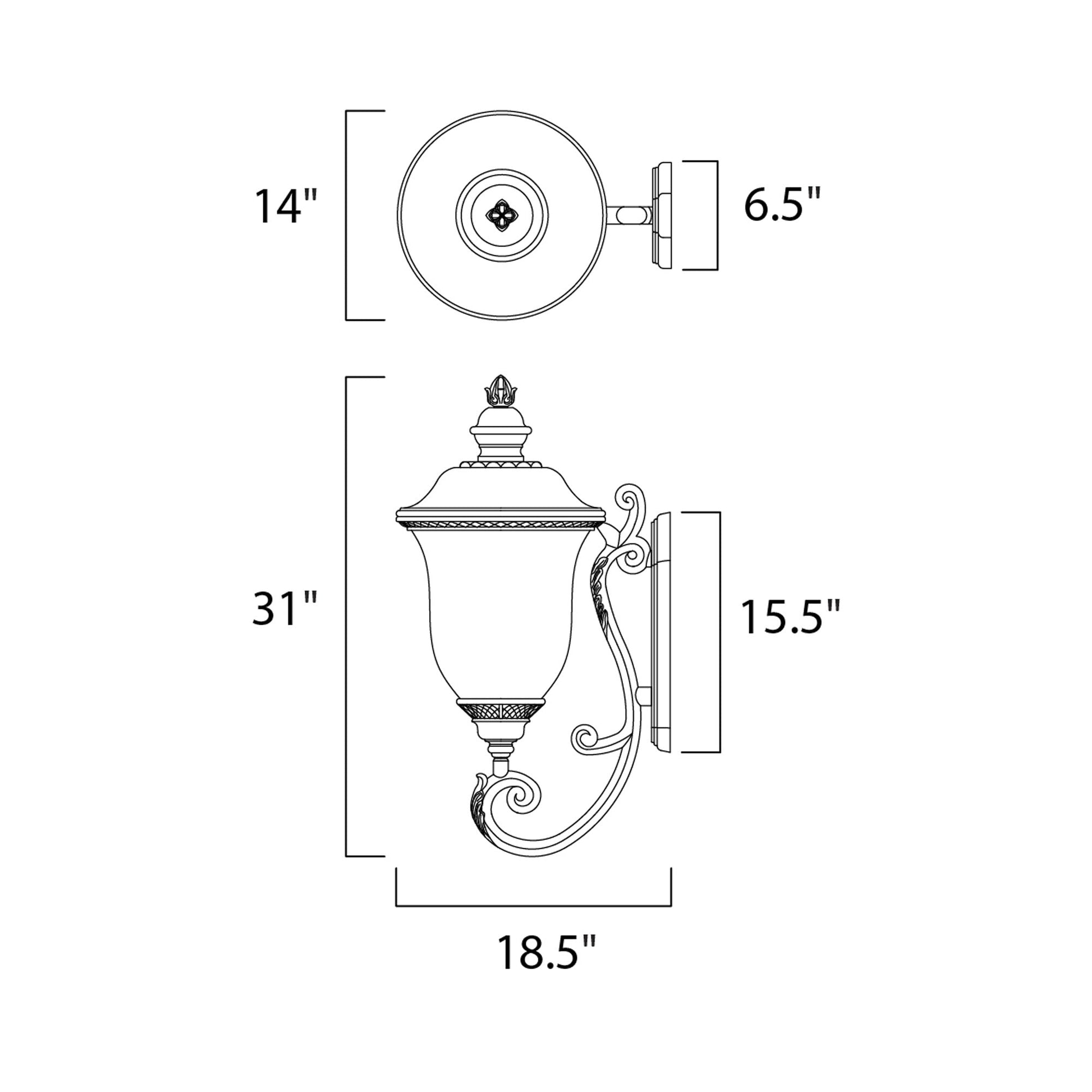 Carriage House Outdoor Glass Wall Light - line drawing.