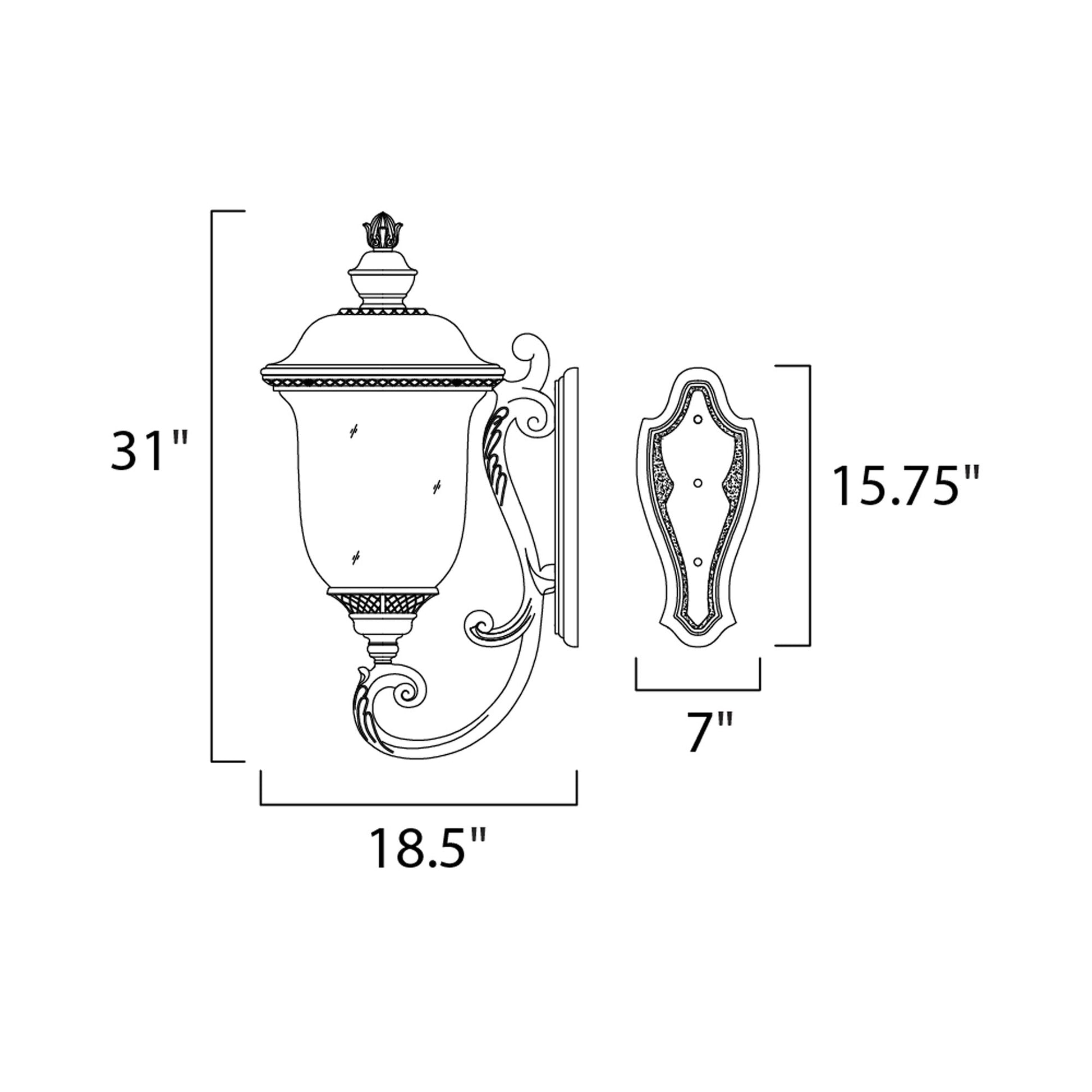 Carriage House Outdoor Glass Wall Light - line drawing.