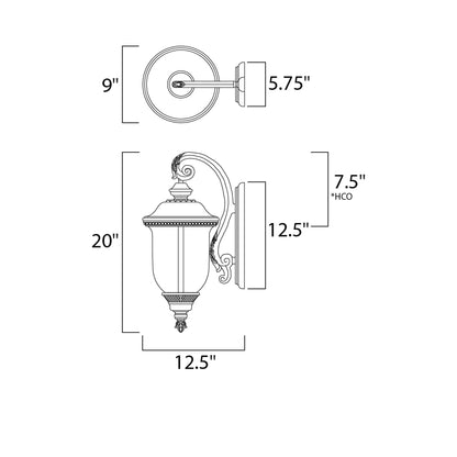Carriage House Outdoor Lantern Wall Light - line drawing.