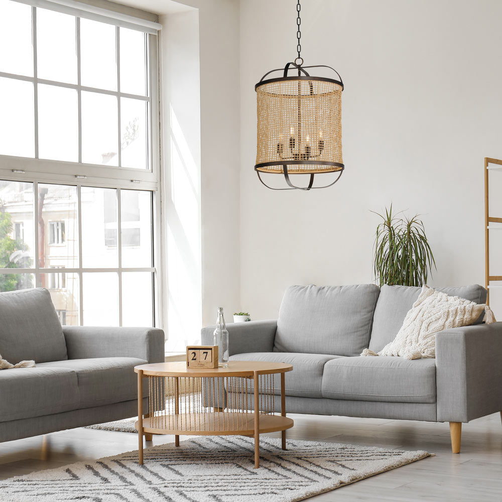 Cestino Lantern Pendant Light in living room.
