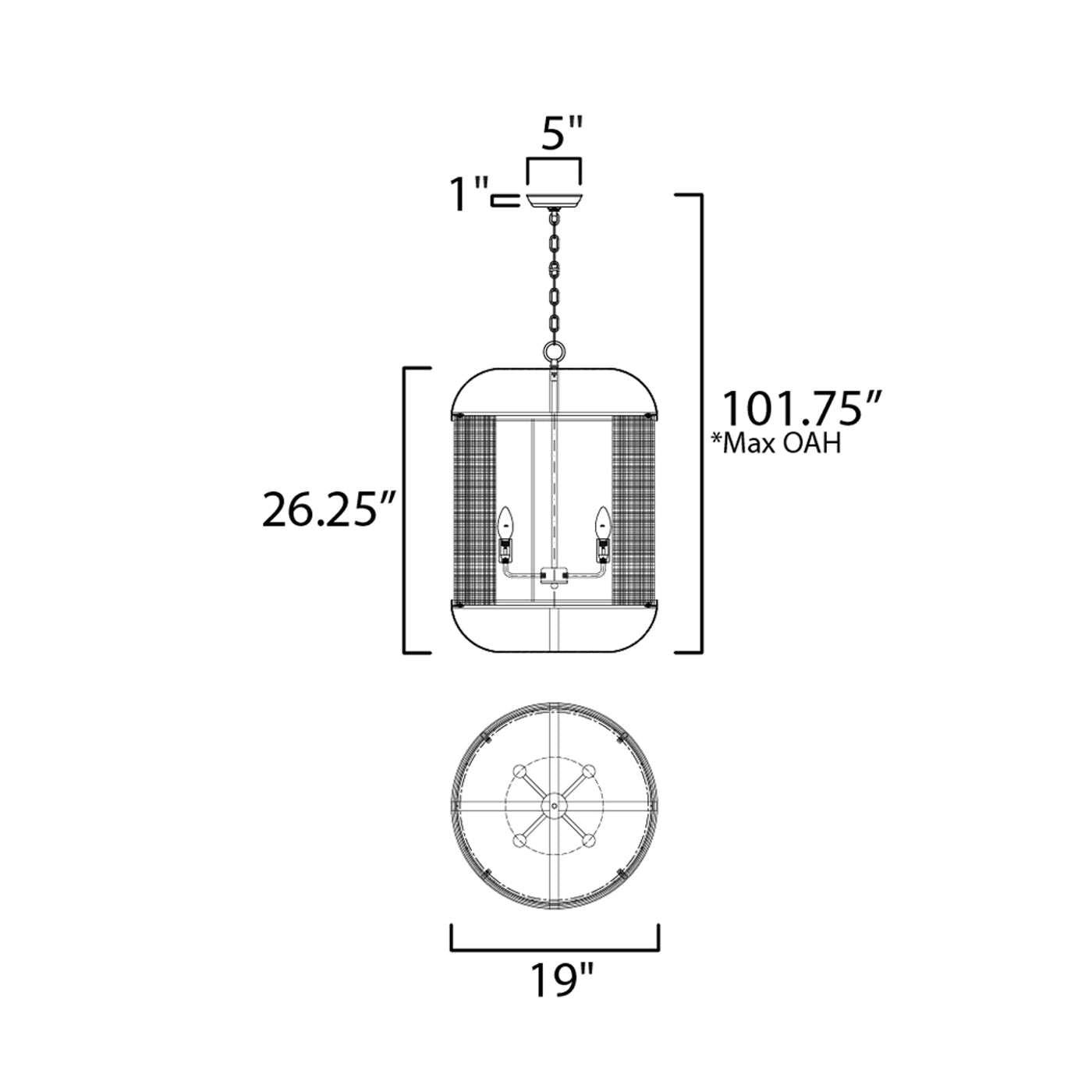 Cestino Lantern Pendant Light - line drawing.