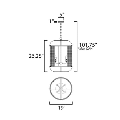 Cestino Lantern Pendant Light - line drawing.