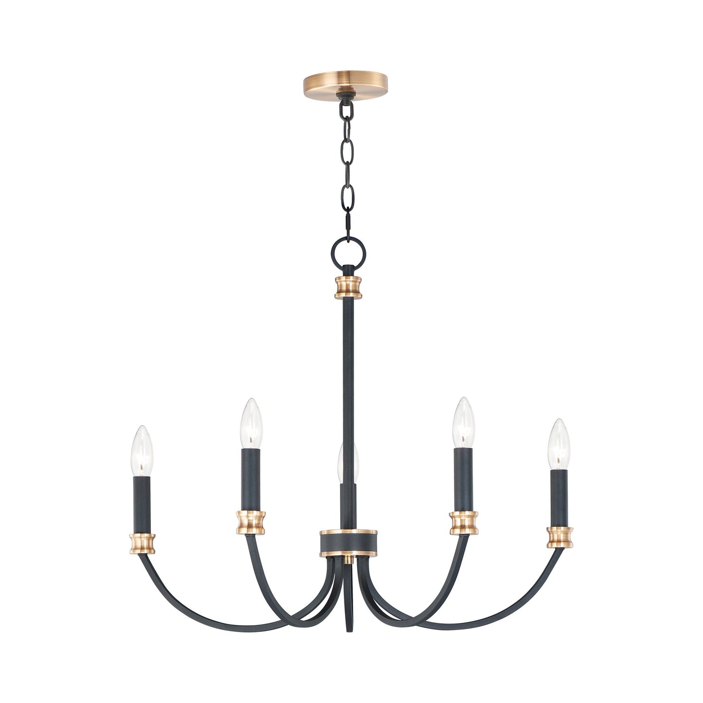 Charlton Chandelier in Black/Antique Brass (5-Light).