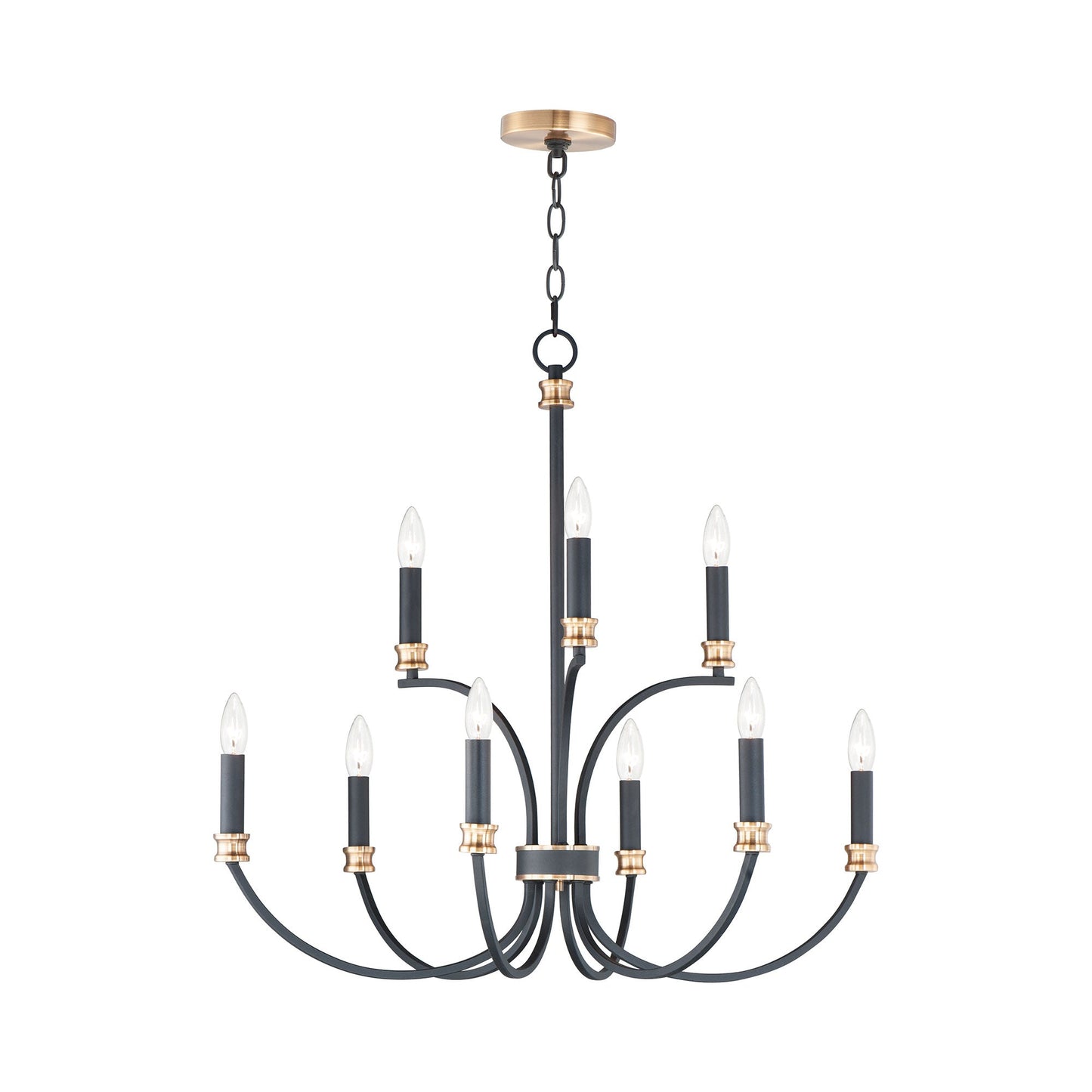 Charlton Chandelier in Black/Antique Brass (9-Light).