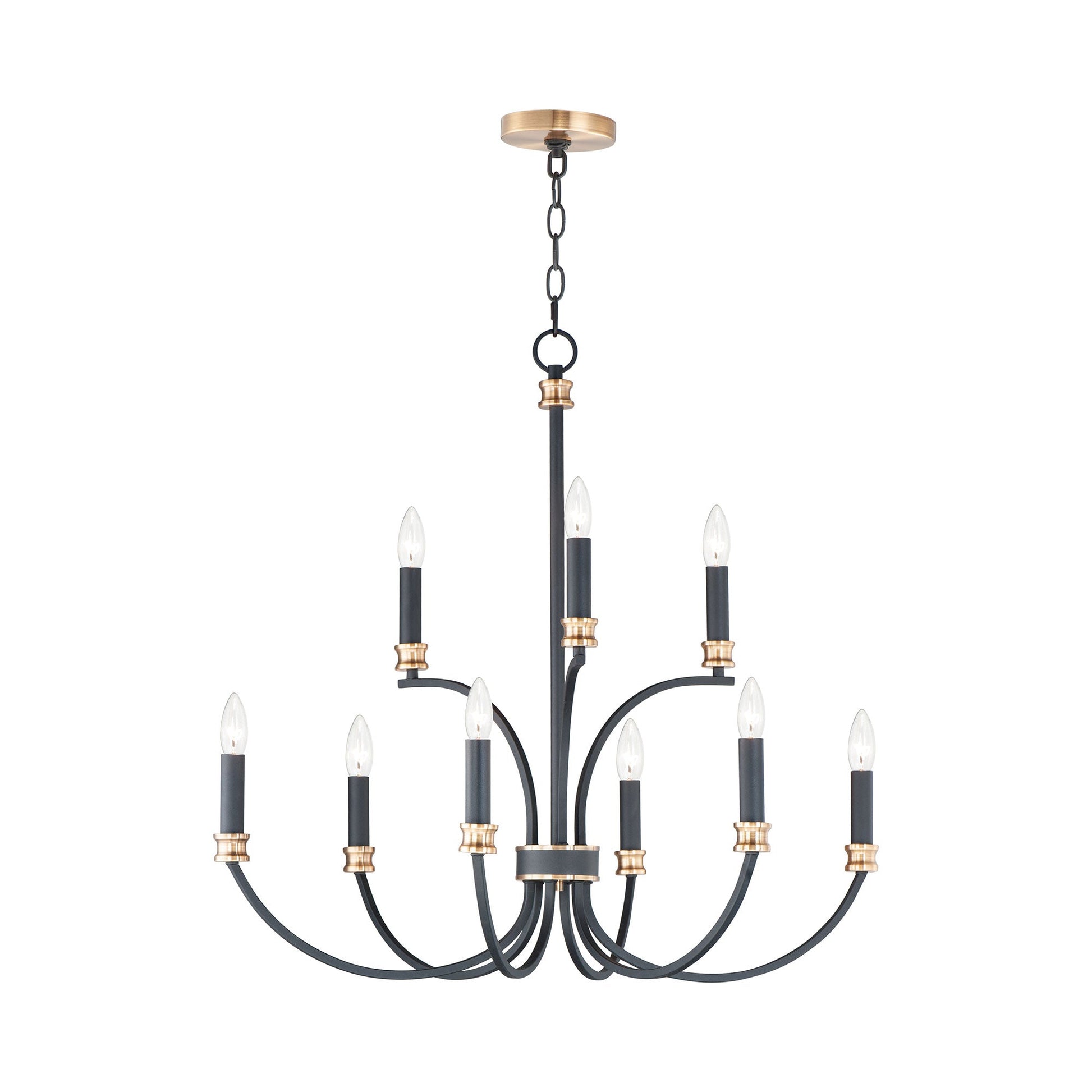 Charlton Chandelier in Black/Antique Brass (9-Light).