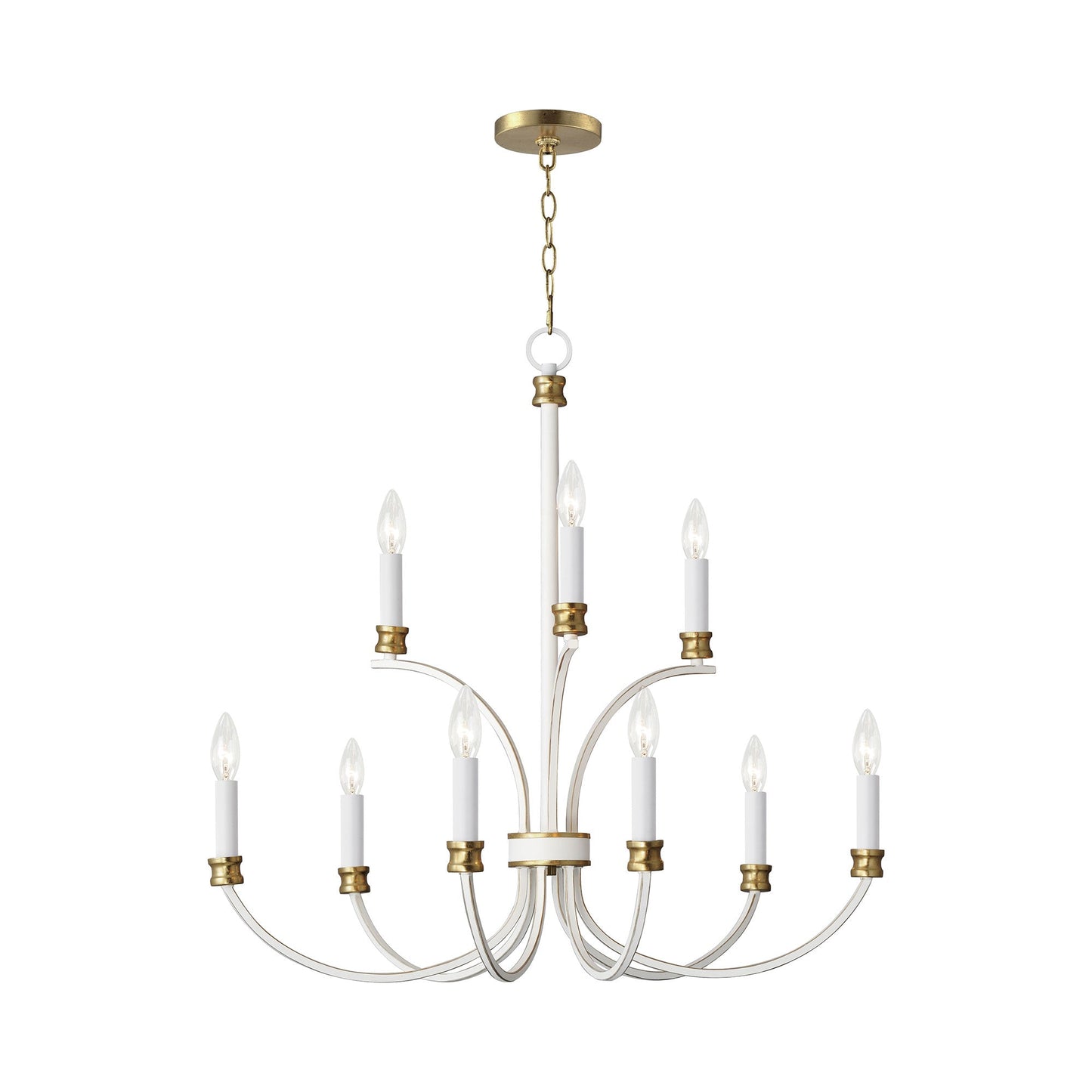 Charlton Chandelier in Weathered White/Gold Leaf (9-Light).