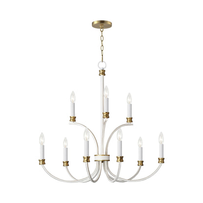 Charlton Chandelier in Weathered White/Gold Leaf (9-Light).
