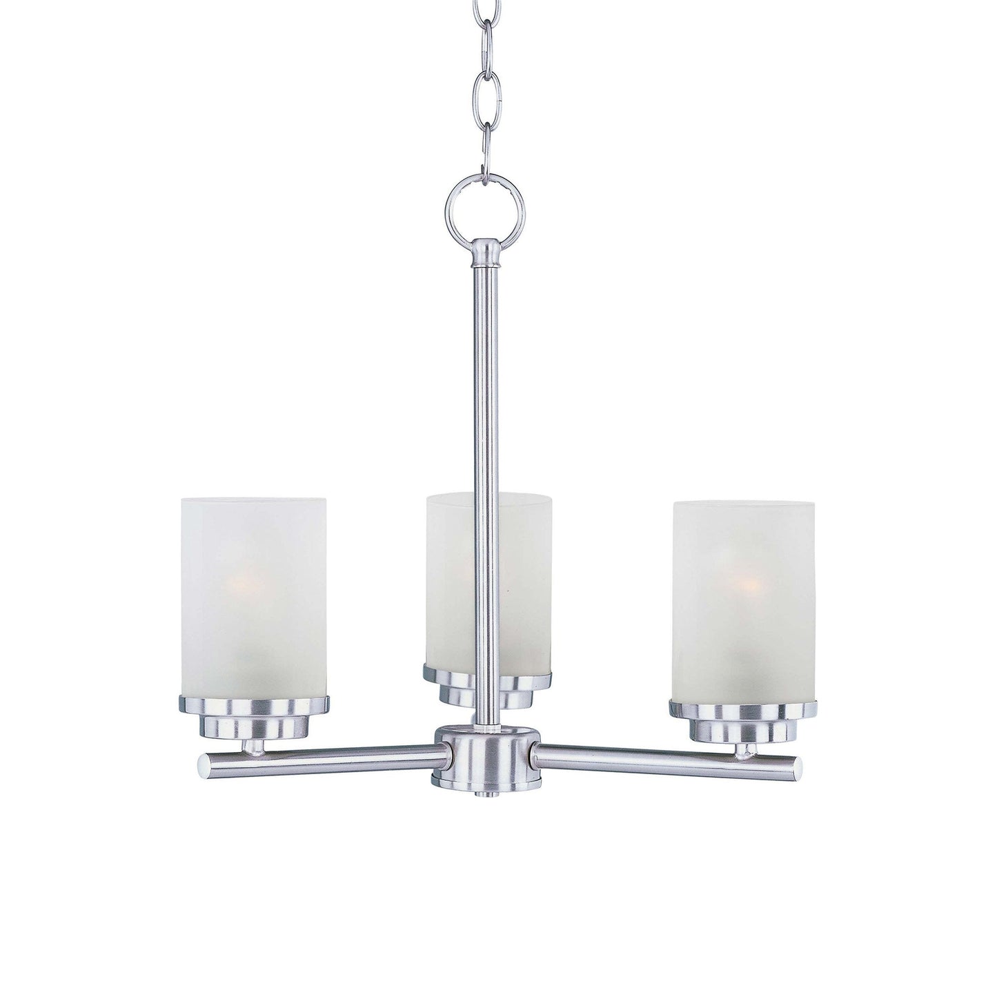 Corona Chandelier in Satin Nickel (3-Light/Frosted Glass).