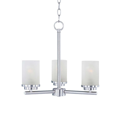 Corona Chandelier in Satin Nickel (3-Light/Frosted Glass).