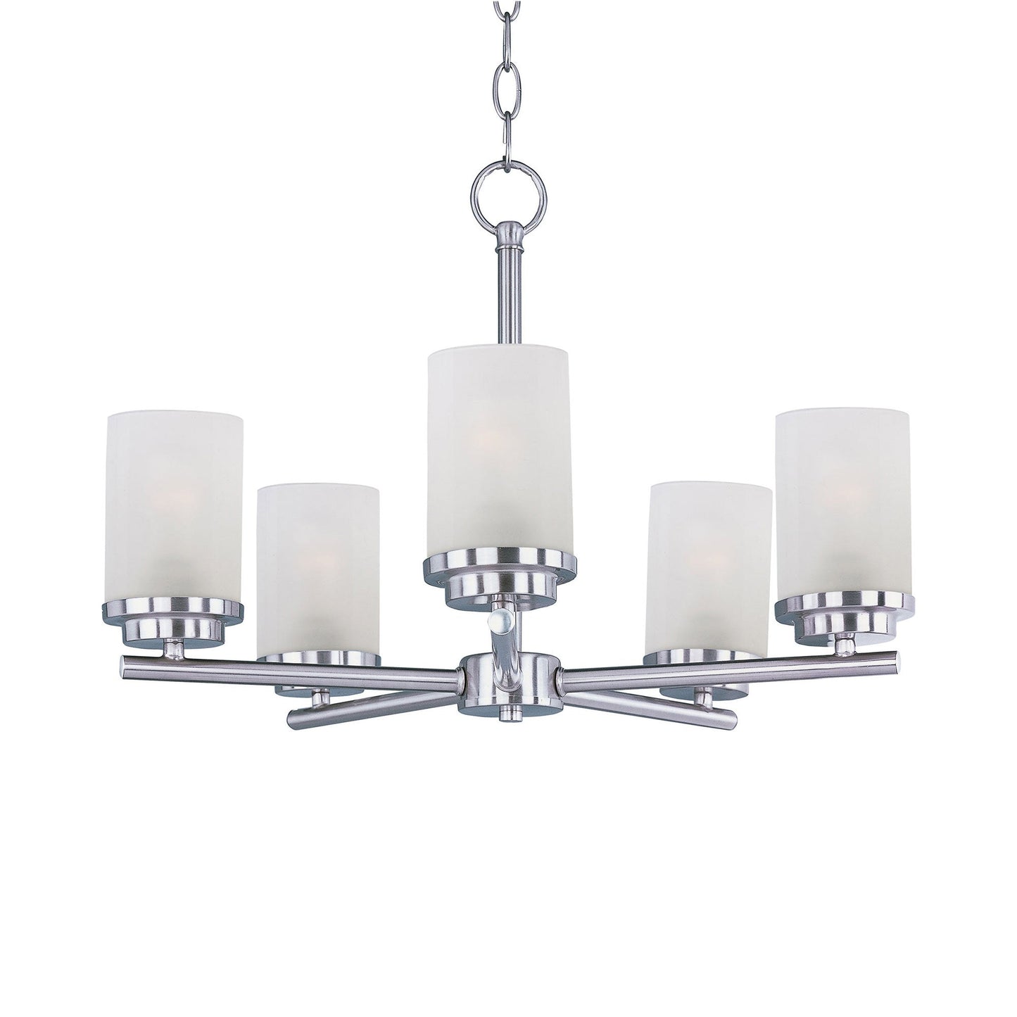Corona Chandelier in Satin Nickel (5-Light/Frosted Glass).