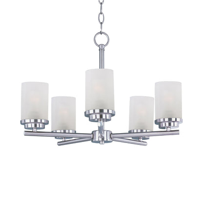 Corona Chandelier in Satin Nickel (5-Light/Frosted Glass).