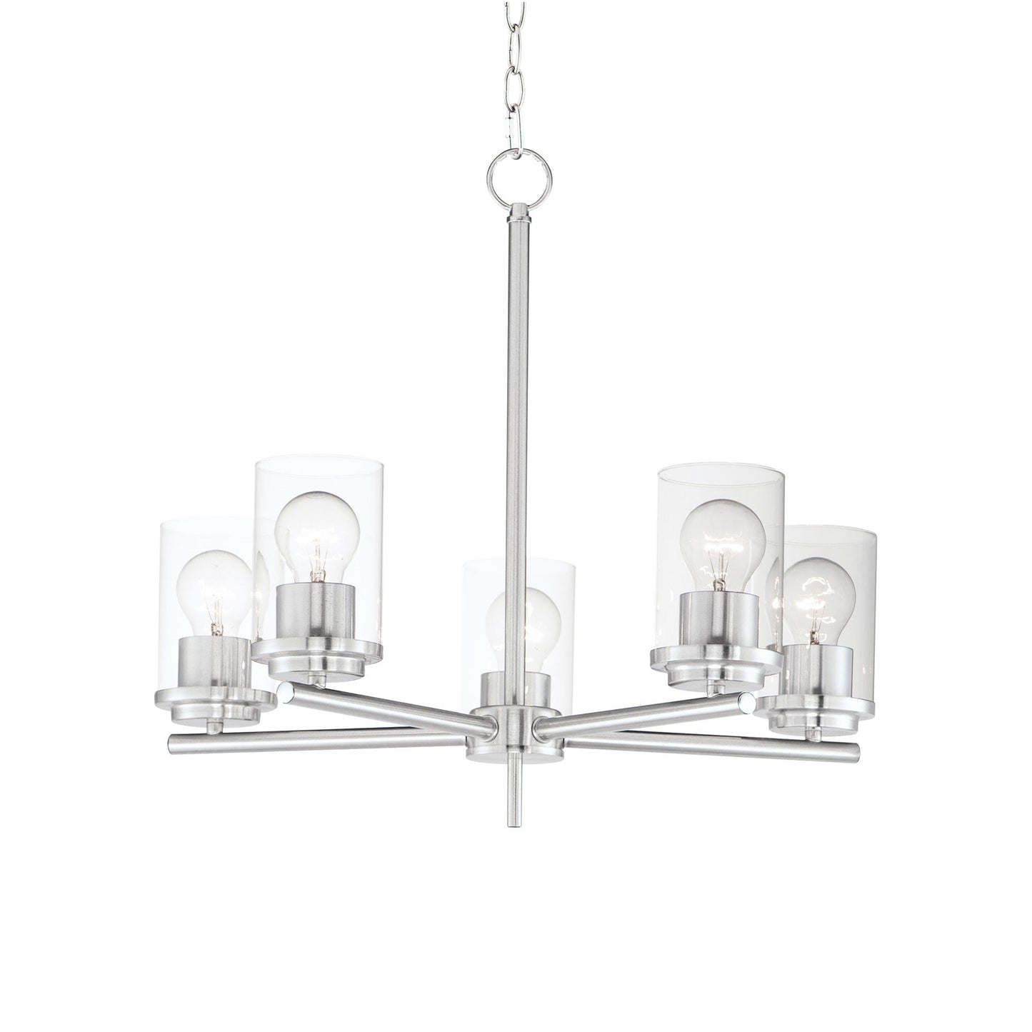 Corona Chandelier in Satin Nickel (5-Light/Clear Glass).