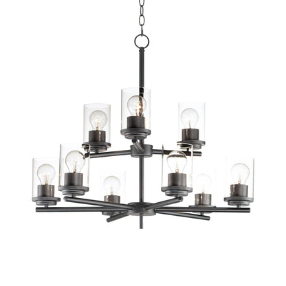 Corona Chandelier in Black (9-Light/Clear Glass).