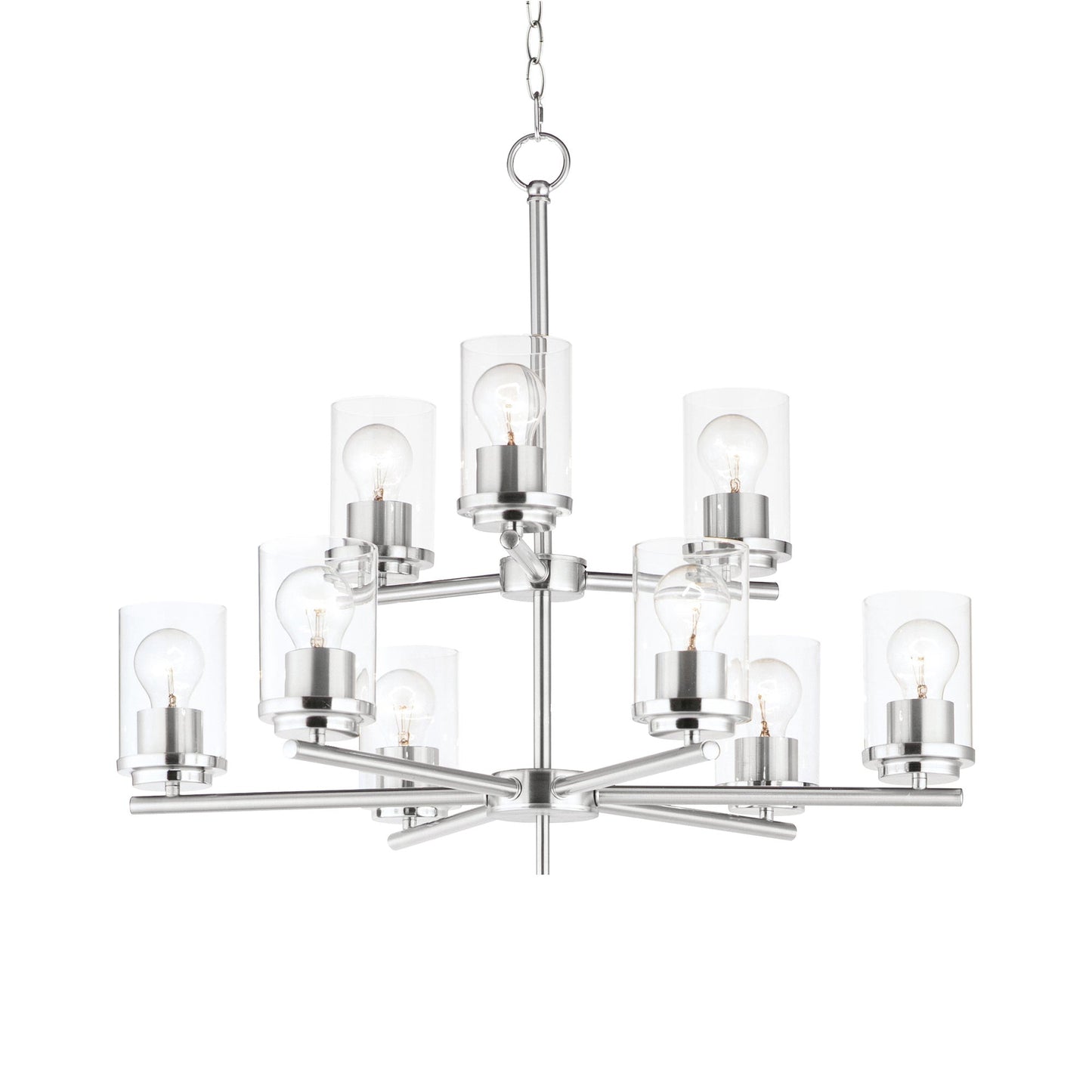 Corona Chandelier in Satin Nickel (9-Light/Clear Glass).