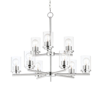 Corona Chandelier in Satin Nickel (9-Light/Clear Glass).