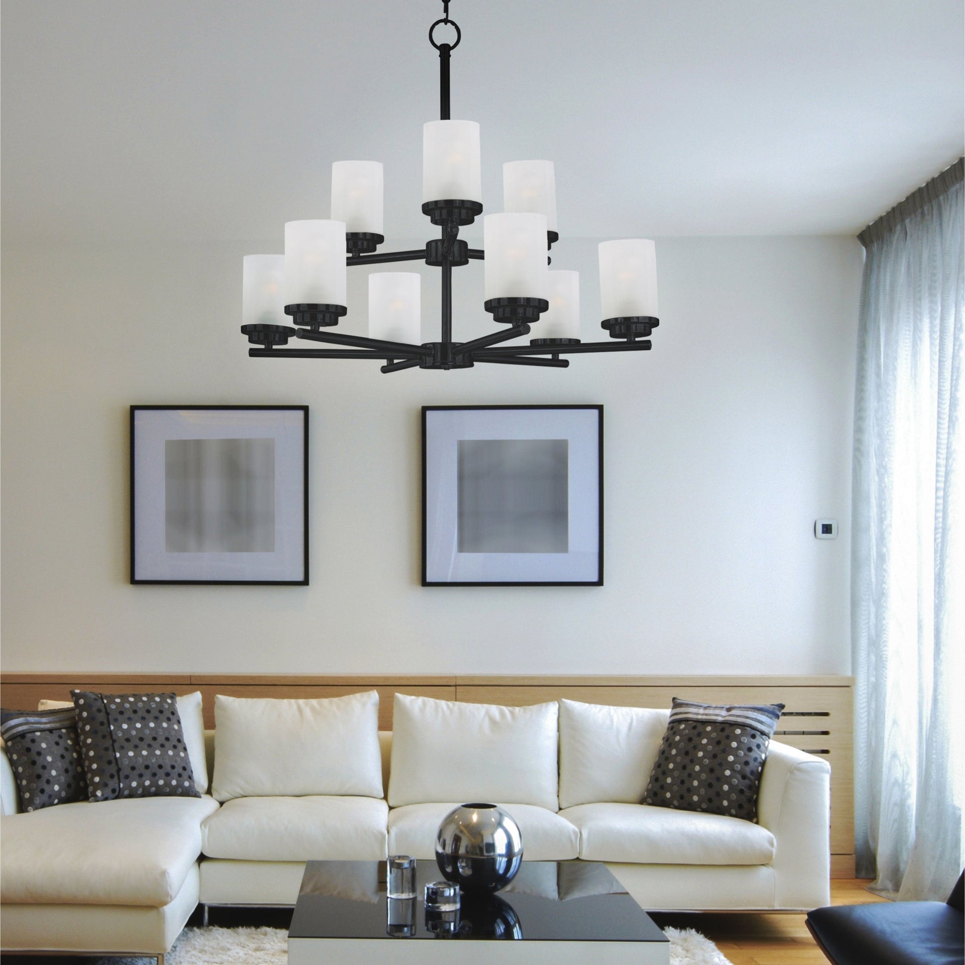 Corona Multi Tier Chandelier in living room.