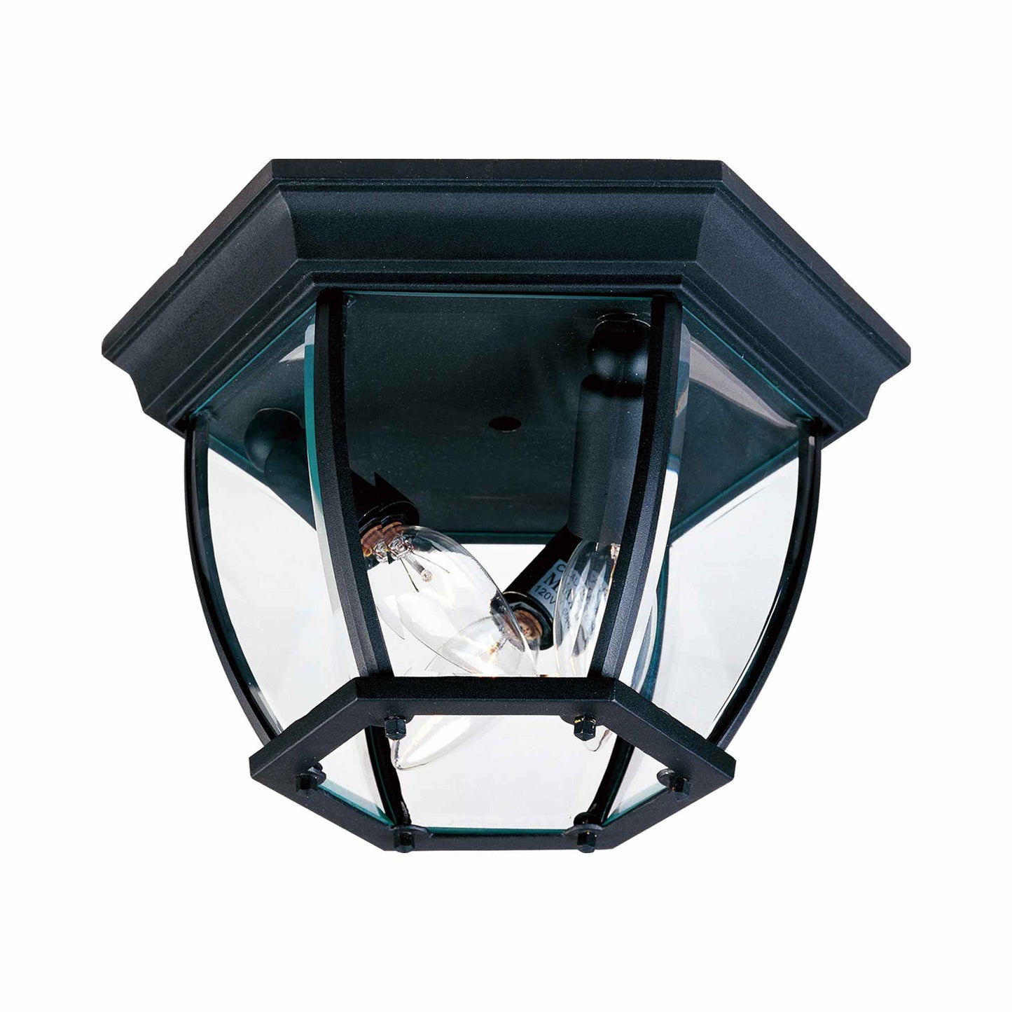 Crown Hill Outdoor Glass Flush Mount Ceiling Light in Black.