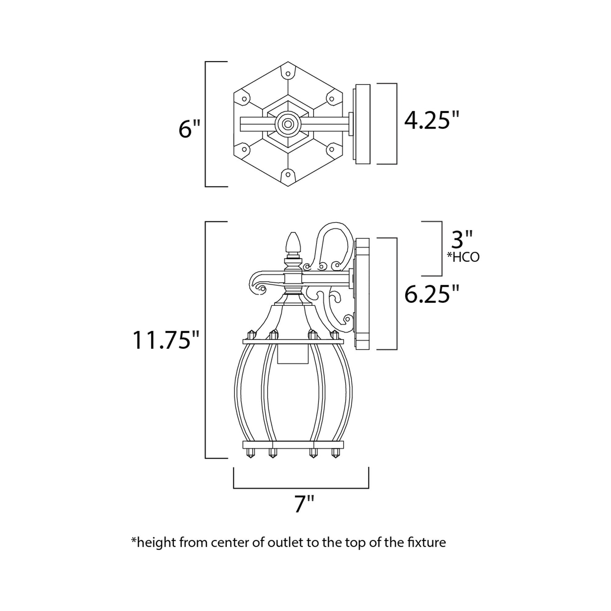 Crown Hill Outdoor Lantern Wall Light - line drawing.