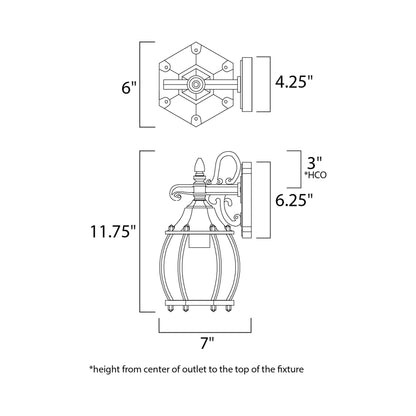 Crown Hill Outdoor Lantern Wall Light - line drawing.