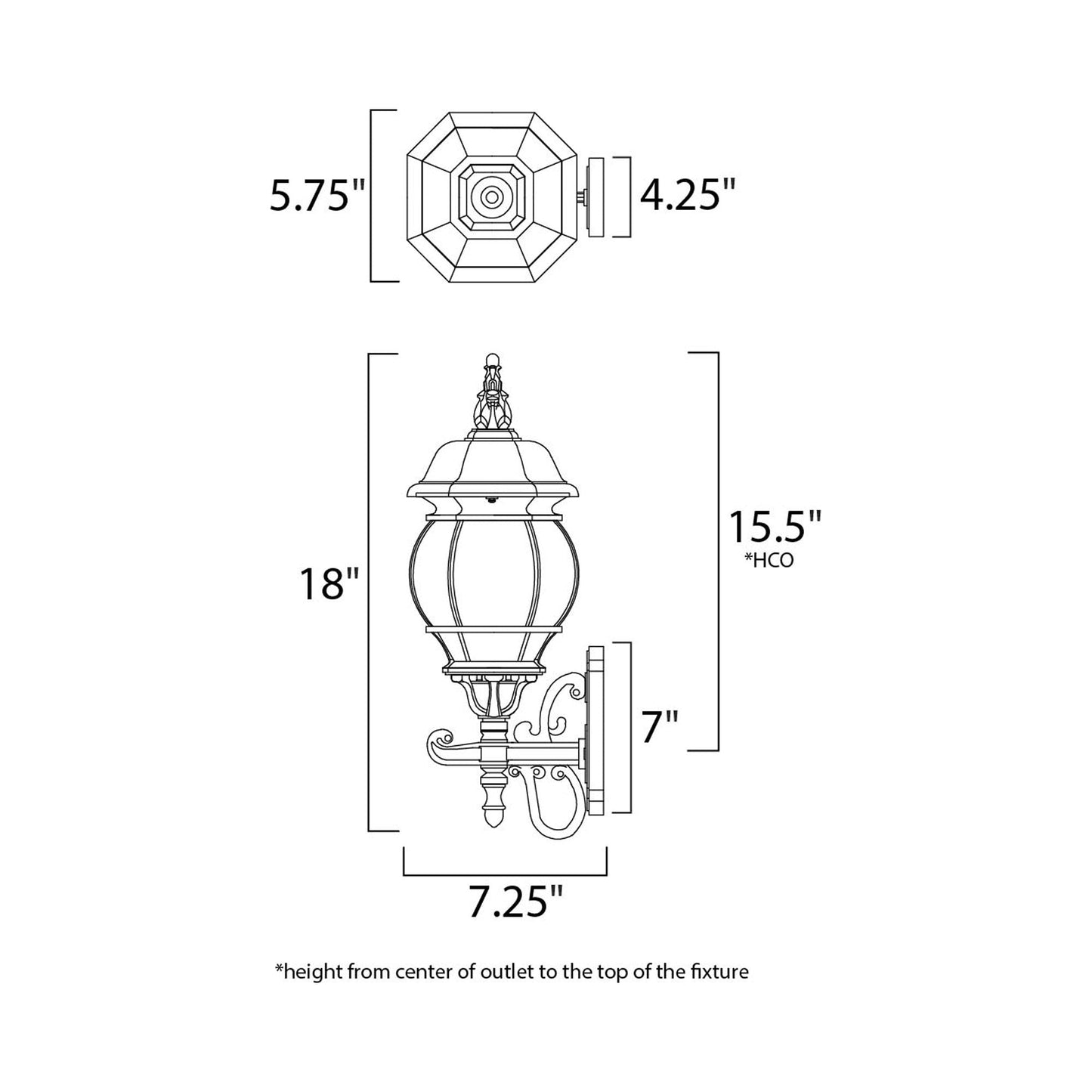 Crown Hill Outdoor Wall Light - line drawing.