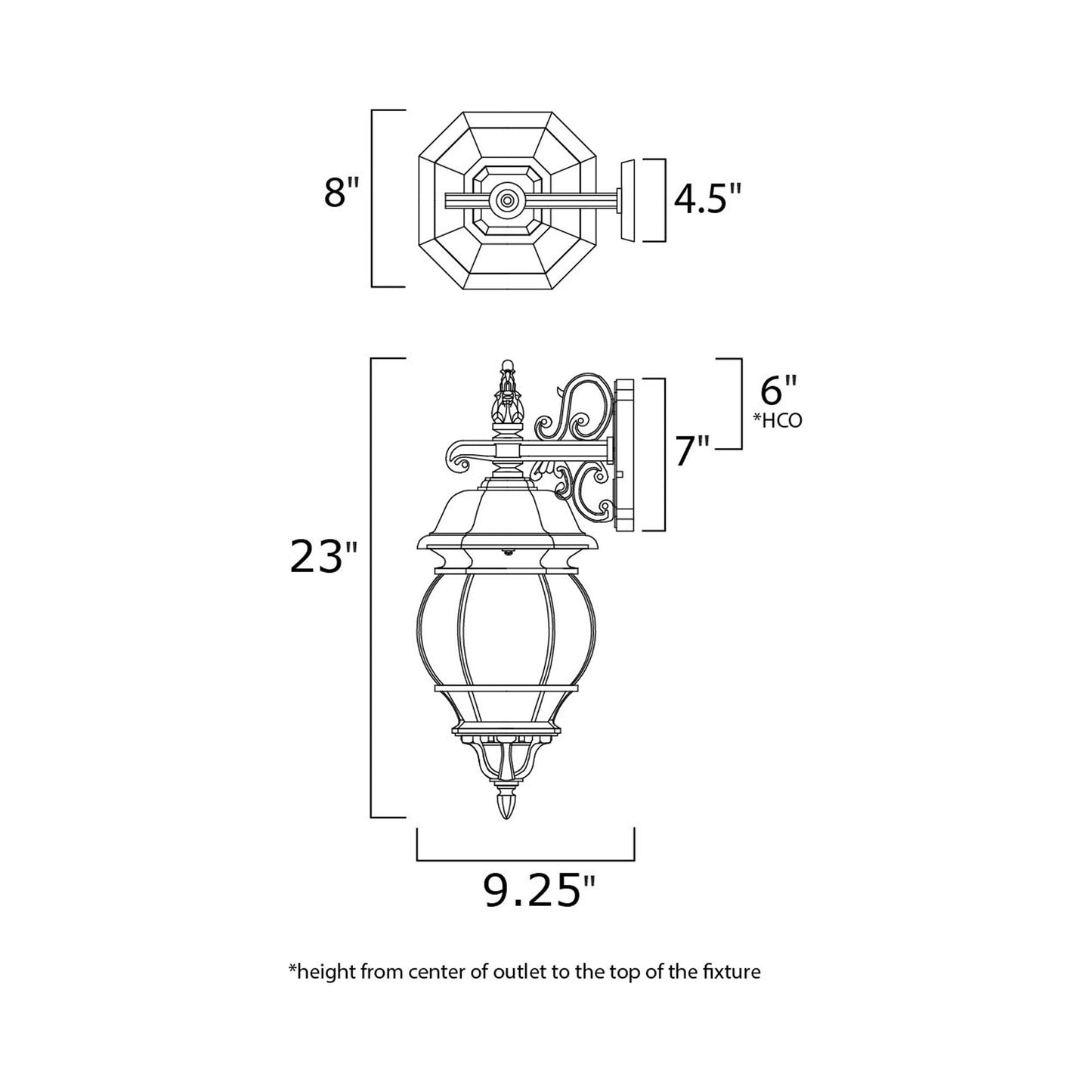 Crown Hill Outdoor Wall Light - line drawing.